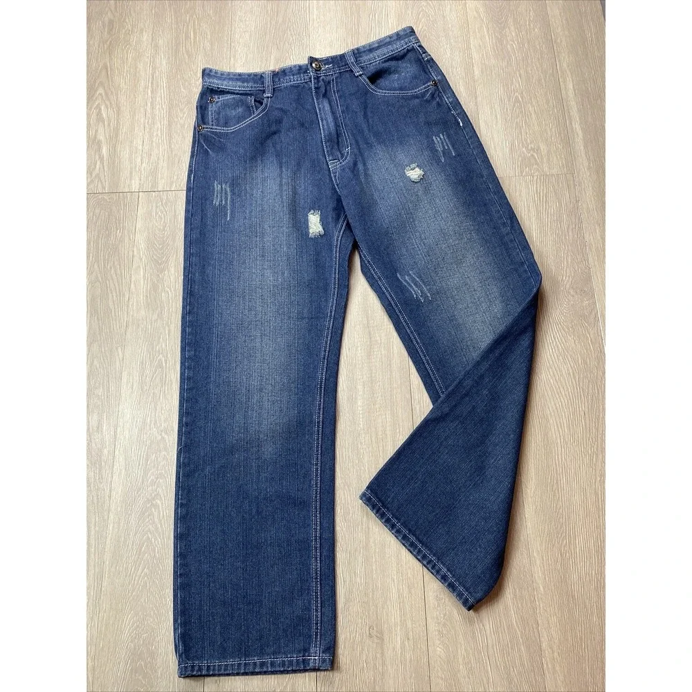 Akademiks Jeans Men's Size 32 Medium Wash Distressed Math Y2K VTG 00's‎ Denim